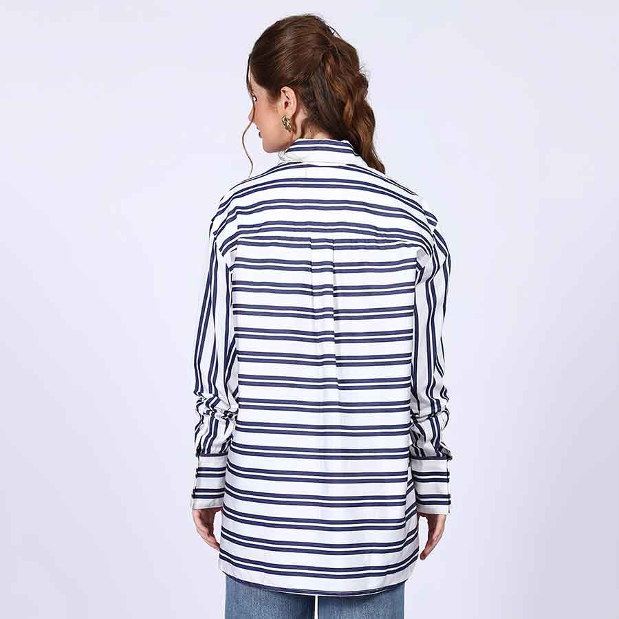 Saint Womens Blue Stripe Cotton Shirt