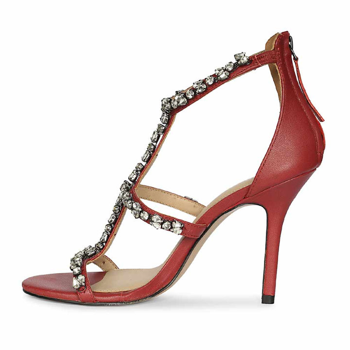 Saint Ella Stone Embellished Metallic Bordo Leather Stilettos