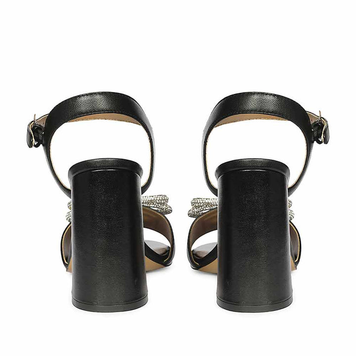 Saint Shay Crystal Bow Black Leather Block Heels