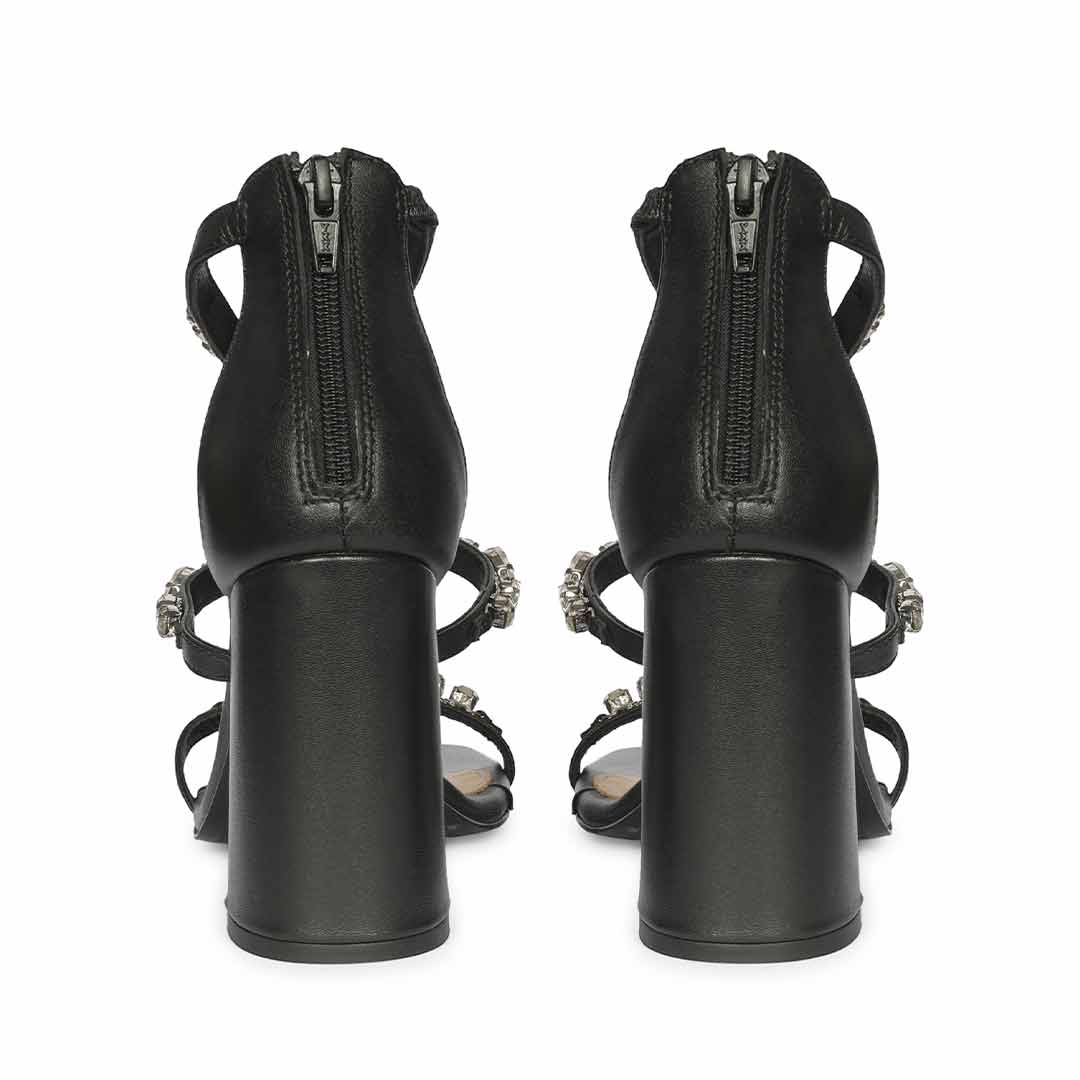 Saint Holly Crystal Stone Black Leather Block Heels
