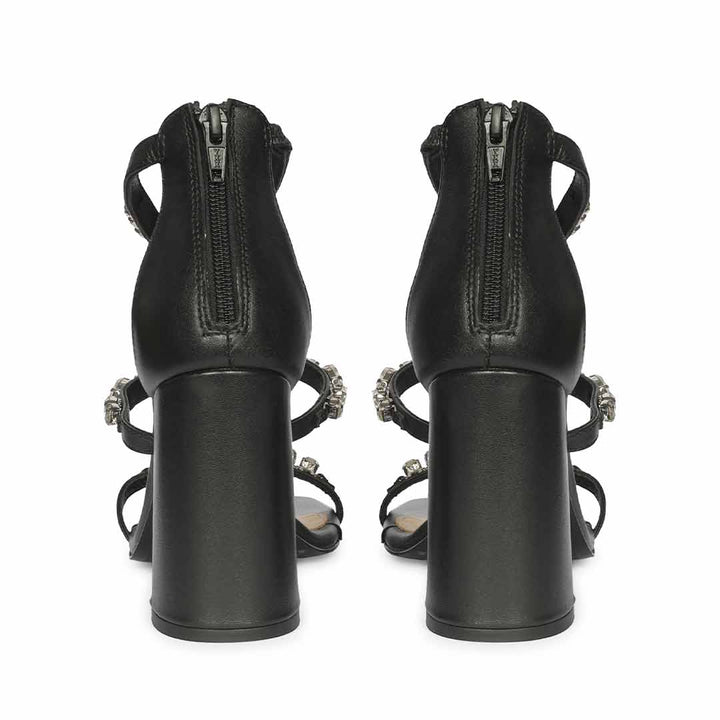 Saint Holly Crystal Stone Black Leather Block Heels