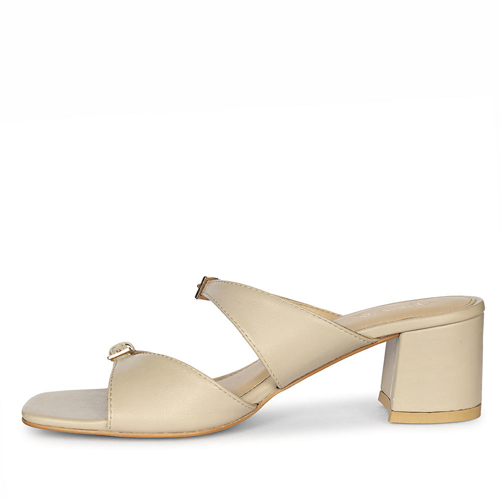 Saint Ellery Buckle Beige Leather Block Heel Sandals