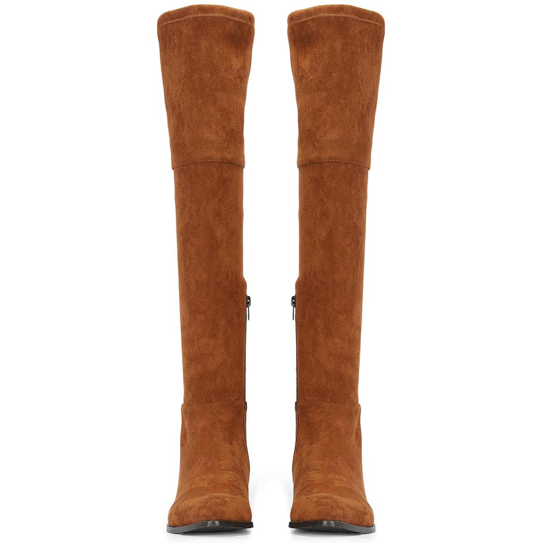 Saint Ophelia Tan Stretch Suede Above The Knee Boots
