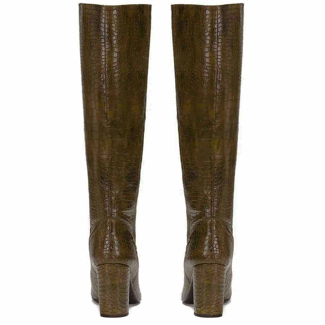 Saint Emily Brown Croco Vegan Leather Knee High Boots