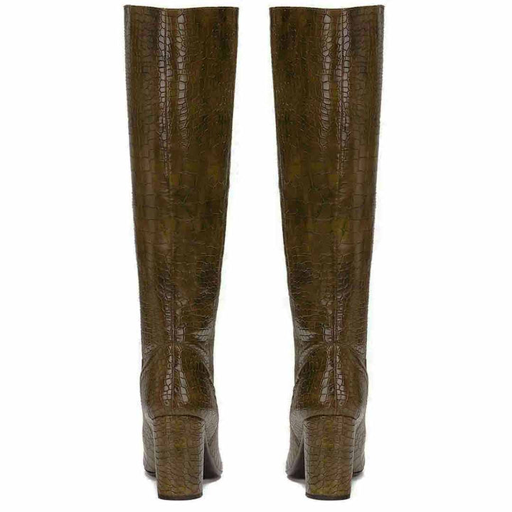 Saint Emily Brown Croco Vegan Leather Knee High Boots