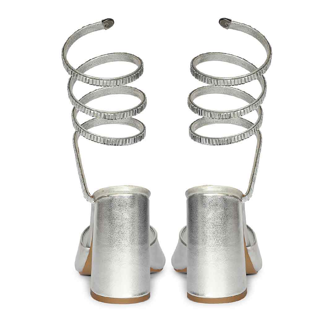 Saint Colette Silver Strappy Block Heels