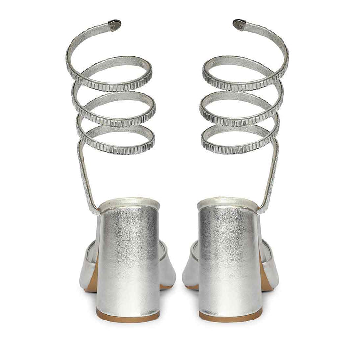 Saint Colette Silver Strappy Block Heels