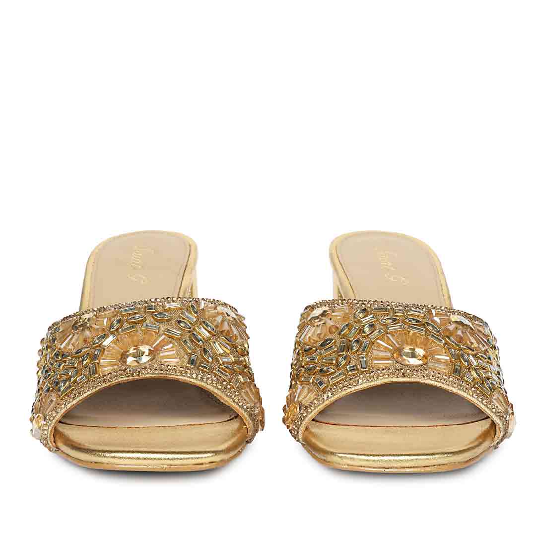 Saint Torin Embroidered Metallic Gold Leather Heels