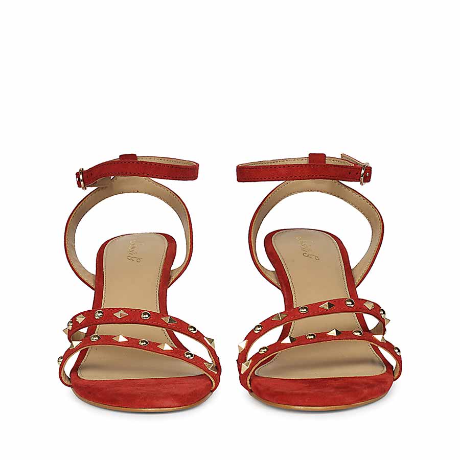 Saint Dovie Studded Red Suede Leather Stilettos