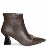 Saint Ashley Brown Leather Gold Horsebit Décor Back Zip Boots