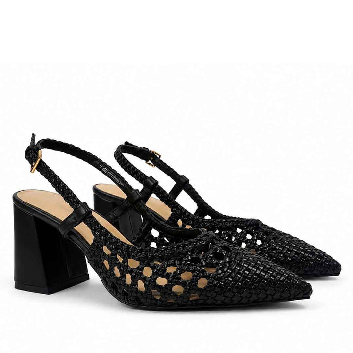 Saint Black Woven Block Heels