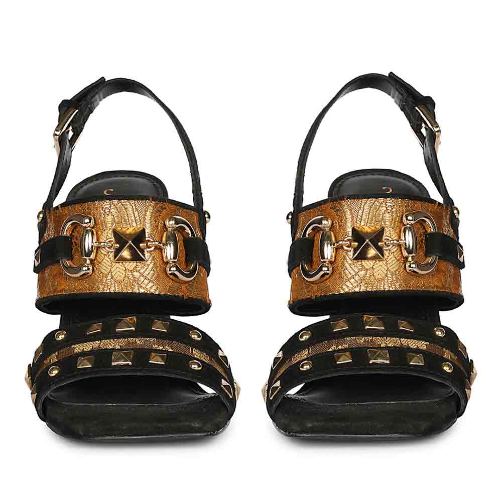 Saint Larisa Embellished Black Leather High Block Heels