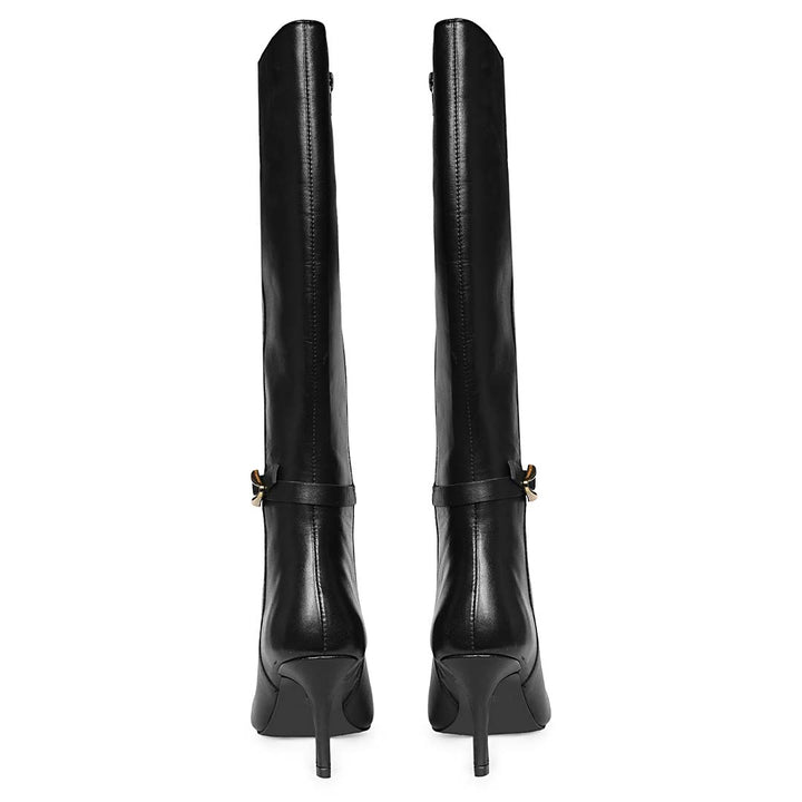 Saint Blair Ring Buckle Black Leather Knee High Boots
