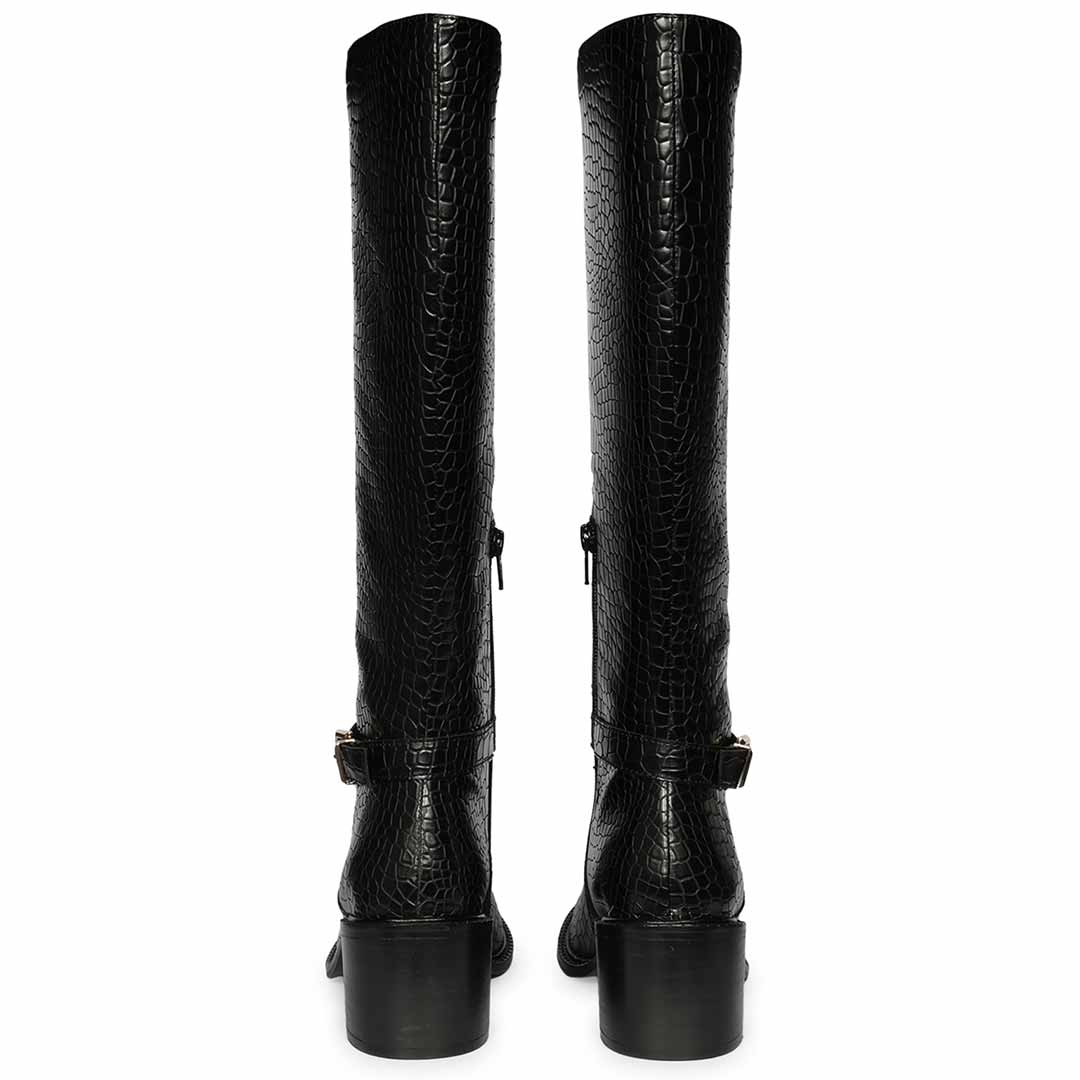 Saint Callie Black Croco-Embossed Knee High Boots