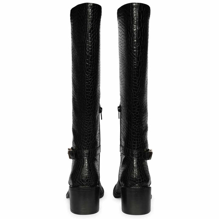 Saint Callie Black Croco-Embossed Knee High Boots