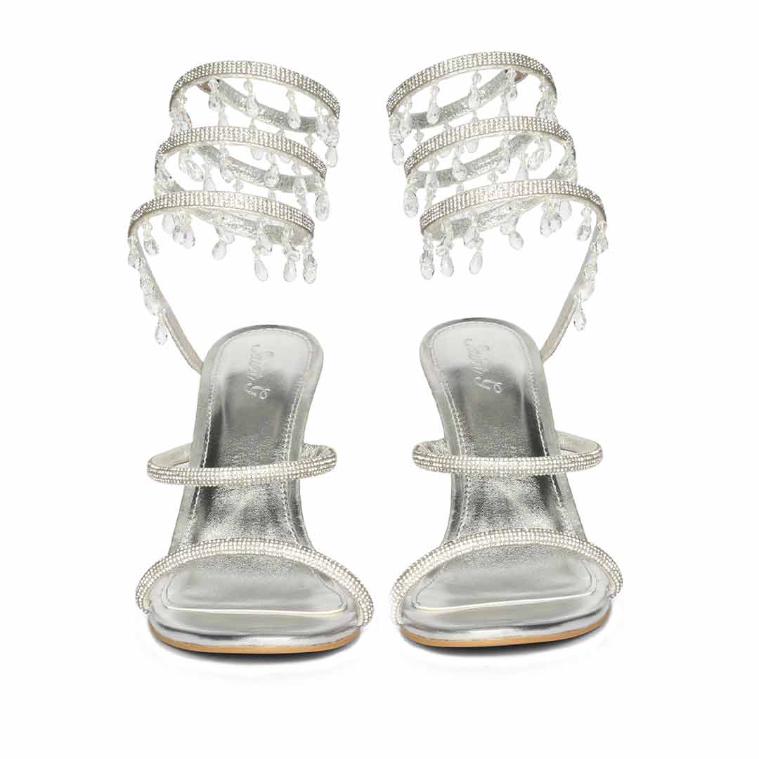 Saint Colette Silver Strappy Heels