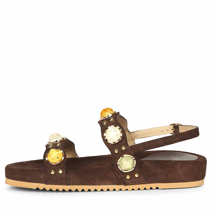 Saint Solira Multi Trim Brown Suede Leather Footbed Sandals