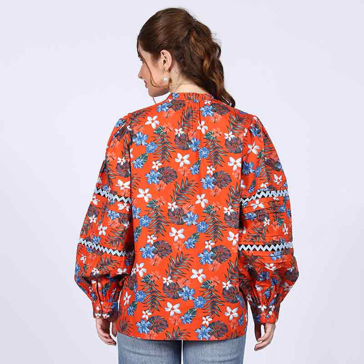 Saint Chloe Orange Multicolour Cotton Poplin Top