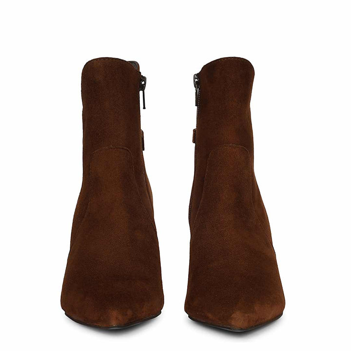 Saint Malia Gold Buckle Chestnut Suede Leather Boots