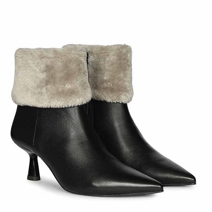 Saint Marvella Fur Cuff Black-Grey Leather Ankle Boots