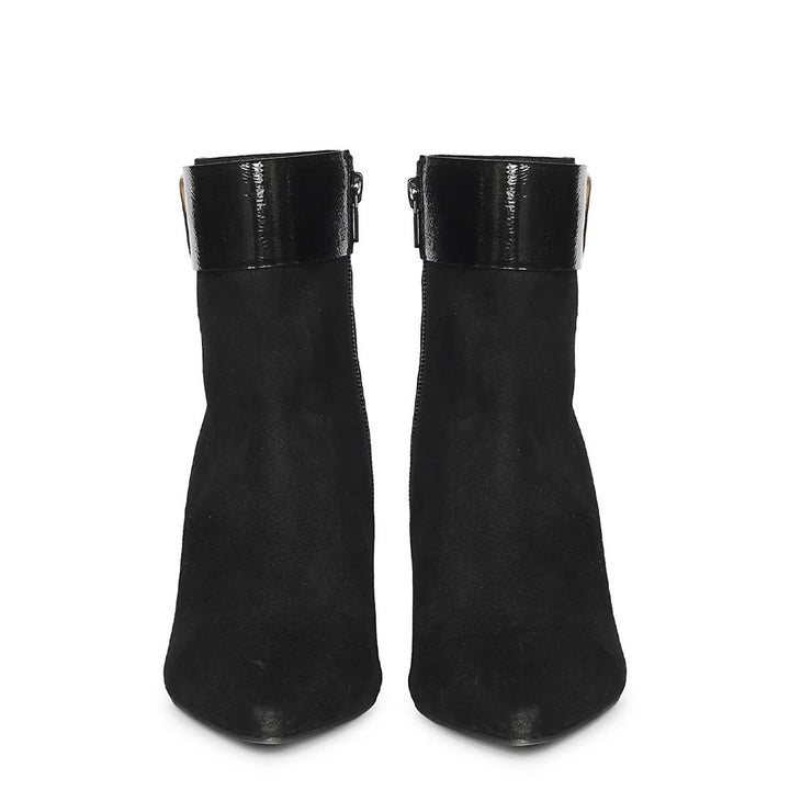 Saint Malia Gold Buckle Black Suede Leather Boots