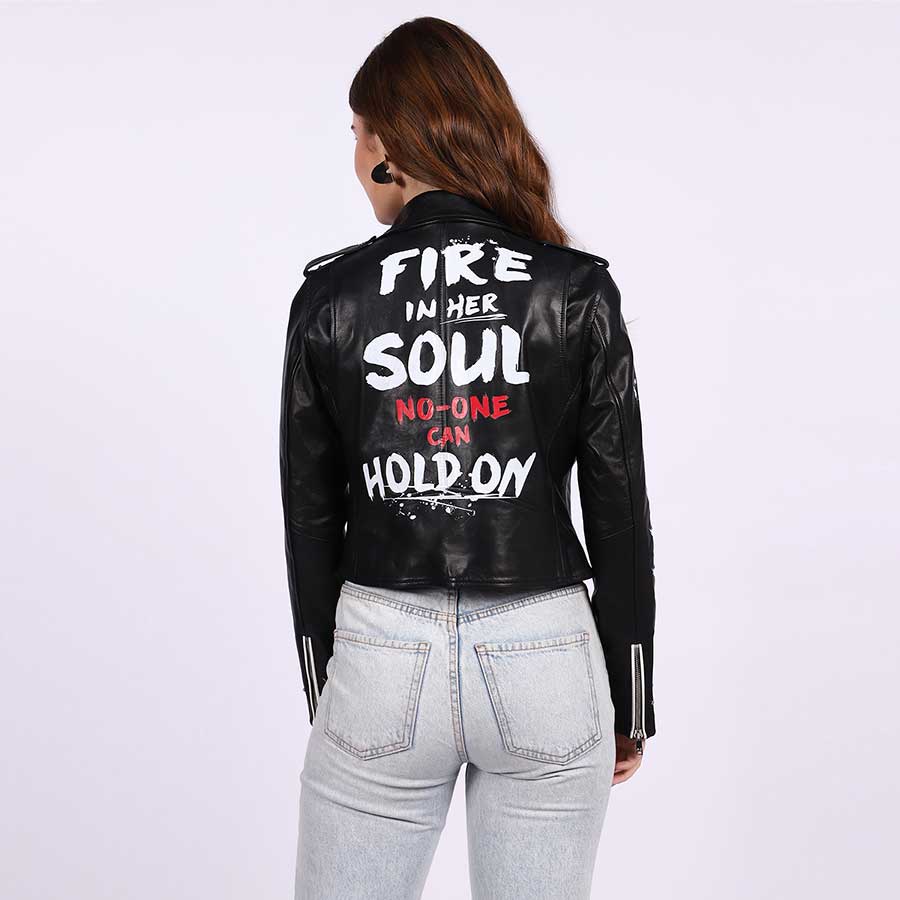 Saint Grecia Black Leather Women Biker Jackets