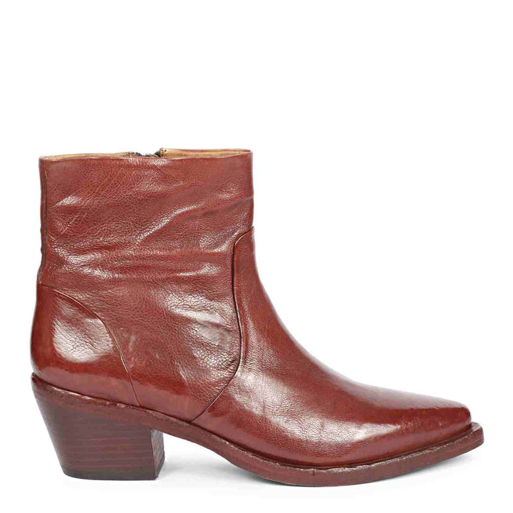 Saint Emelia Rust Leather Washed Ankle Boot