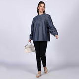 Saint Hazel Grey Cotton Chambray Top