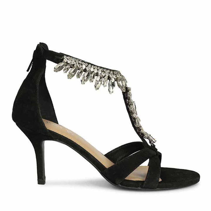 Saint Celestia Stone Embellished Black Leather Stilettos