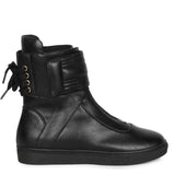 Saint Gabriella Black Leather Front Zipper Round Toe Heel Sneakers