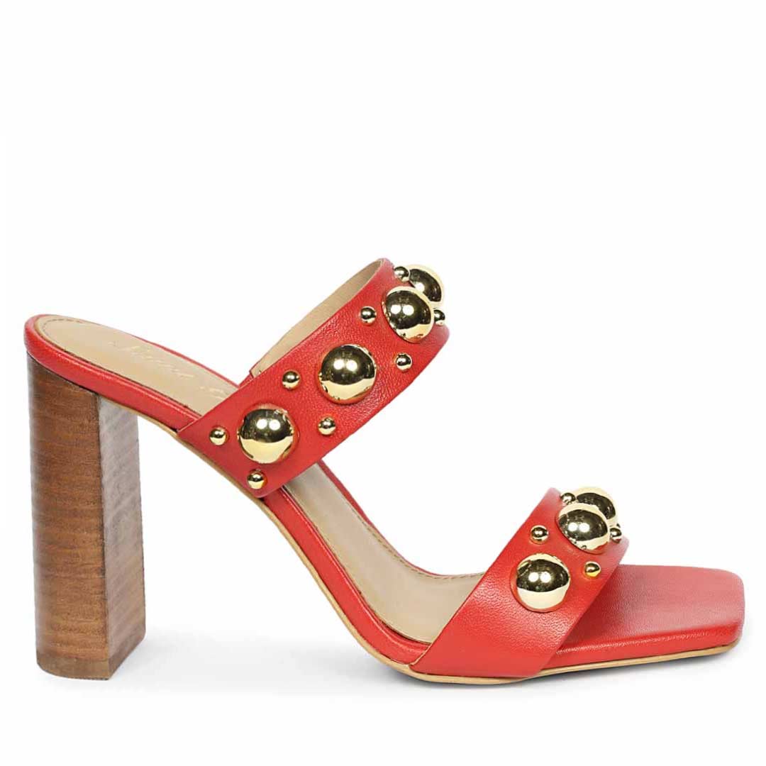 Saint Maelle Embellished Goji Berry Leather Heels