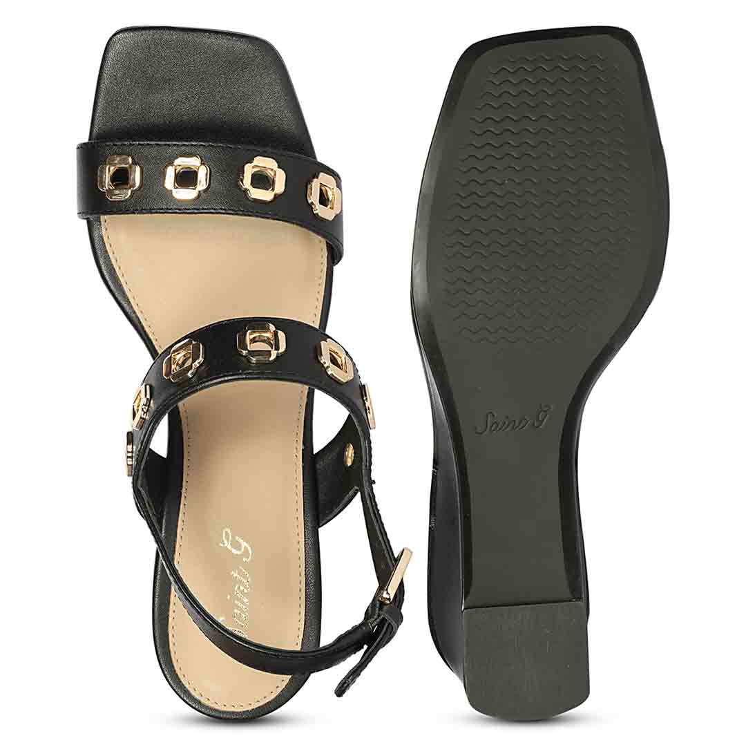 Saint Kendall Gold Eyelet  Black Wedge Heels