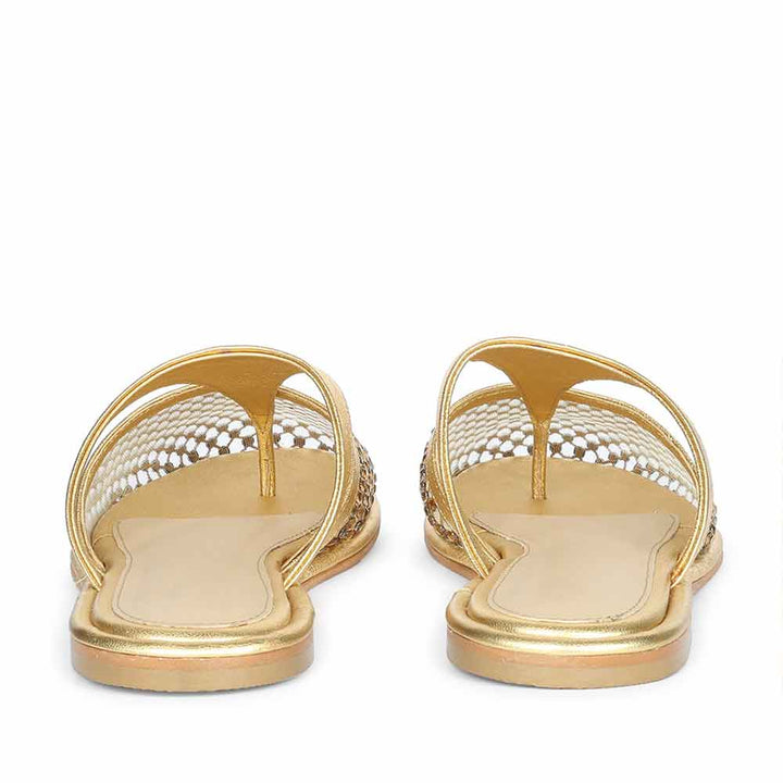 Saint Nerissa Crystal Mesh Gold Leather Mule Flats