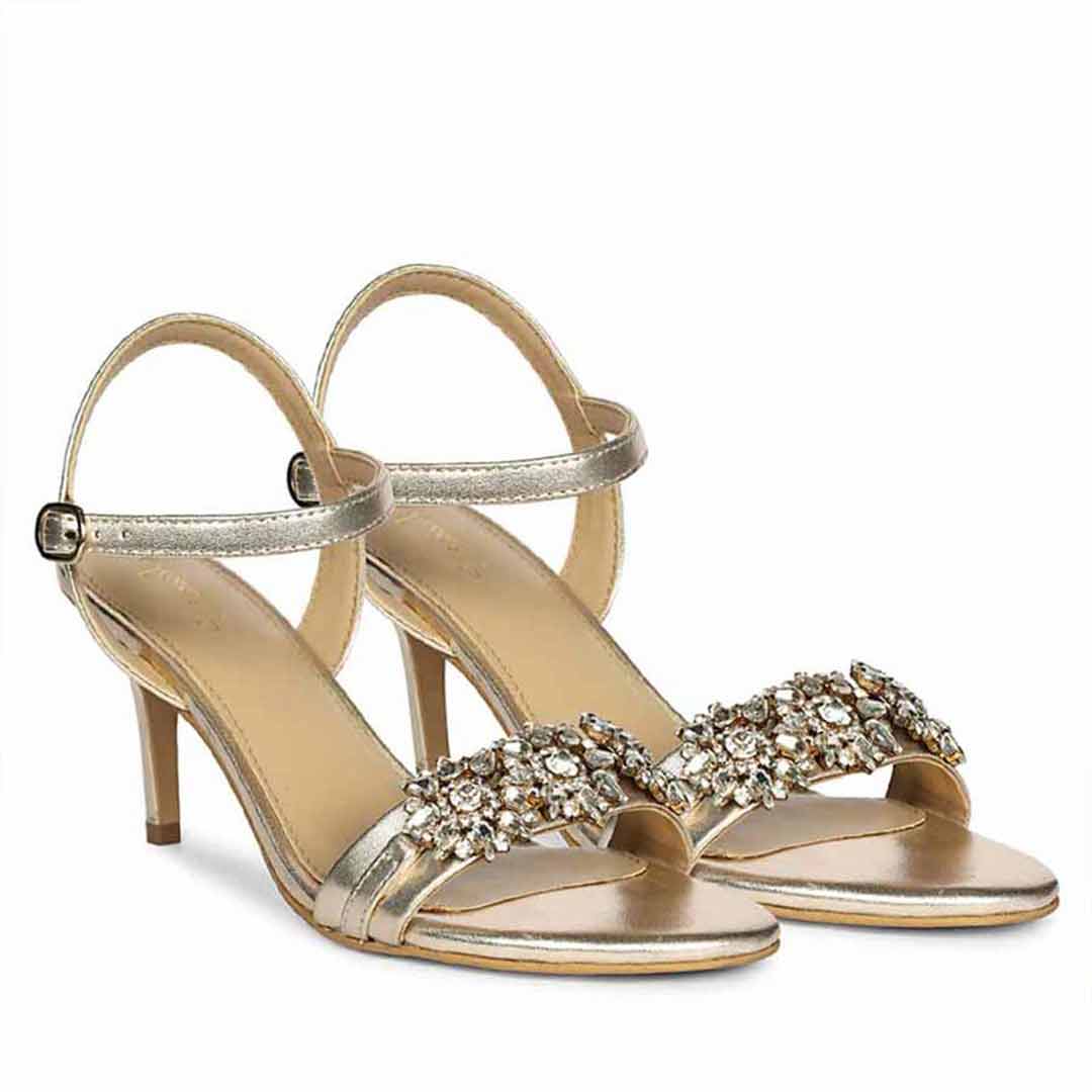 Saint Brittany Crystal Stone Gold Leather Stilettos