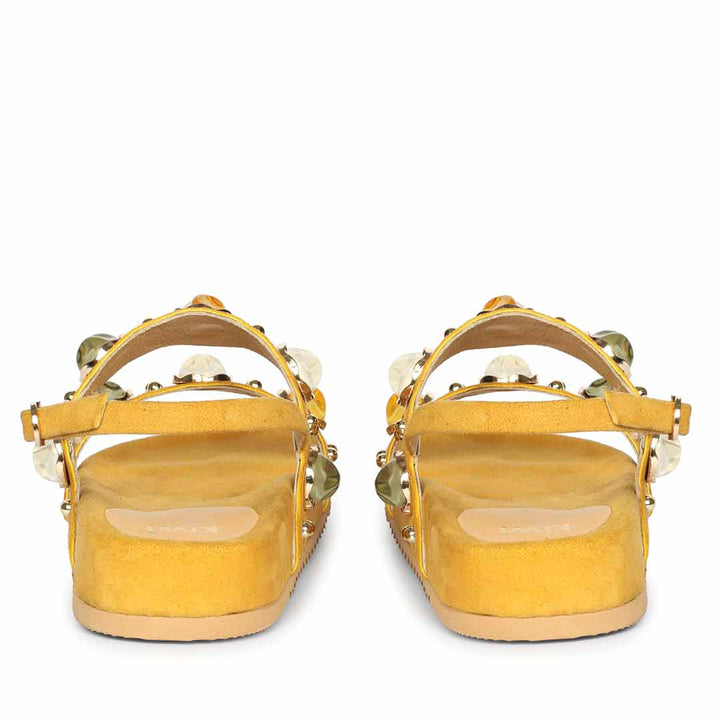 Saint Solira Multi Trim Yellow Suede Leather Footbed Sandals