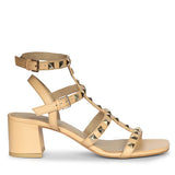 Saint Angela Gold Metal Double Buckle Porcini Block Heels