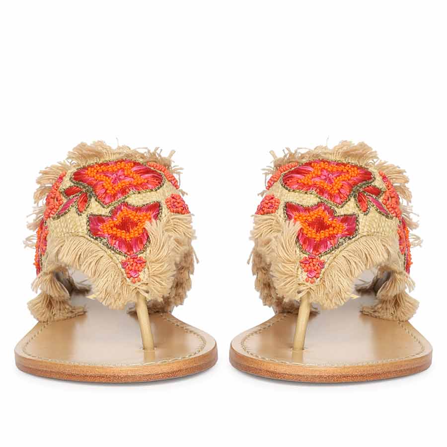 Saint Flora Coral Hand-Embroidered Leather Flats