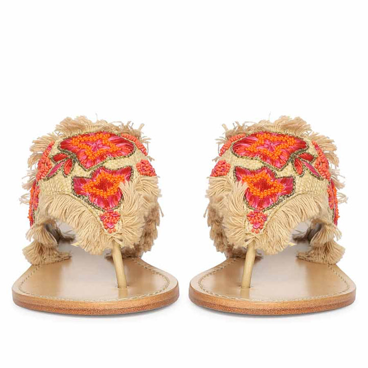 Saint Flora Coral Hand-Embroidered Leather Flats