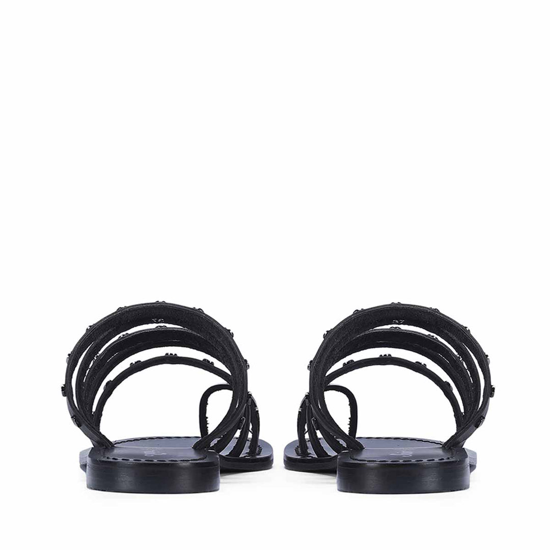 Saint Suri Metal Studded Multi-Strap Leather Flats Sandals