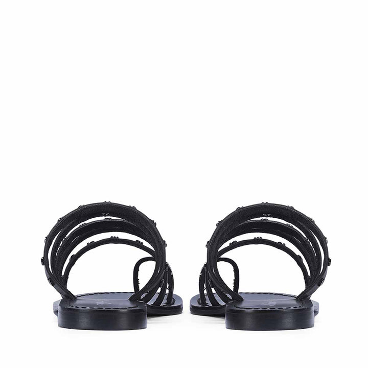 Saint Suri Metal Studded Multi-Strap Leather Flats Sandals