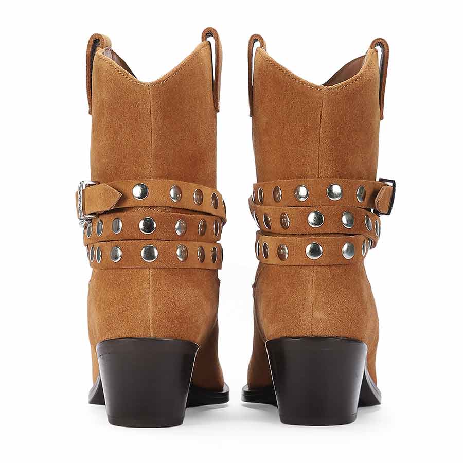 Saint Bristol Tan Suede Leather Studded Ankle Boots