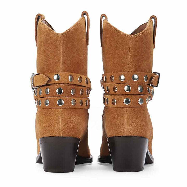 Saint Bristol Tan Suede Leather Studded Ankle Boots