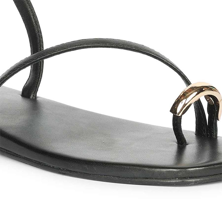 Saint Zinovia Gold-Trim Black Leather Sandals