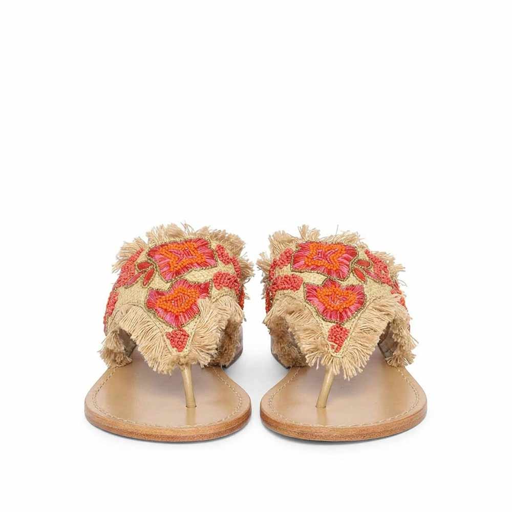 Saint Flora Coral Hand-Embroidered Leather Flats