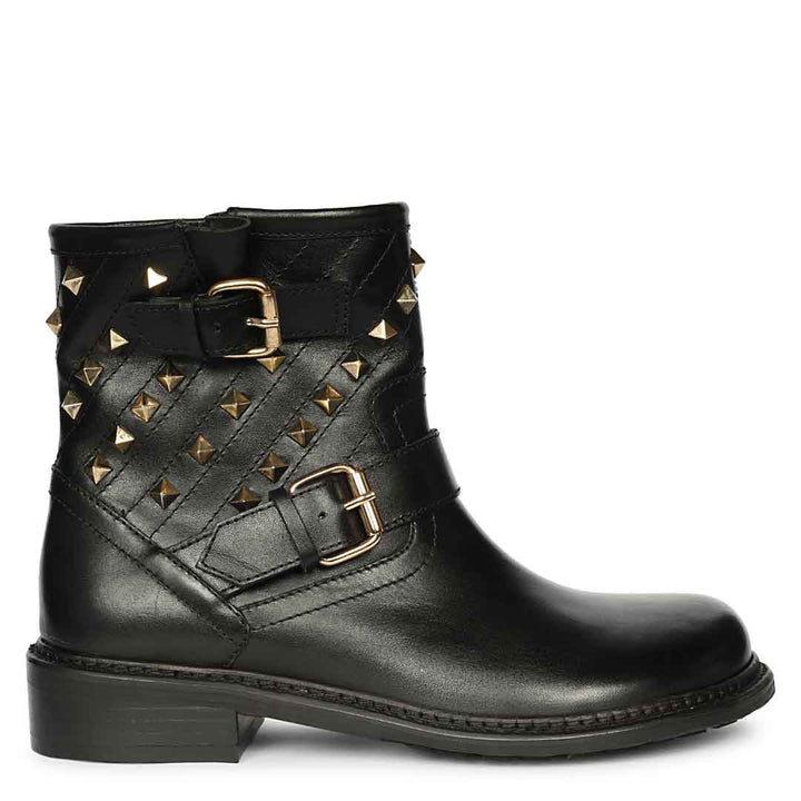 Saint Parker Pyramid Studs Black Leather Ankle Boots
