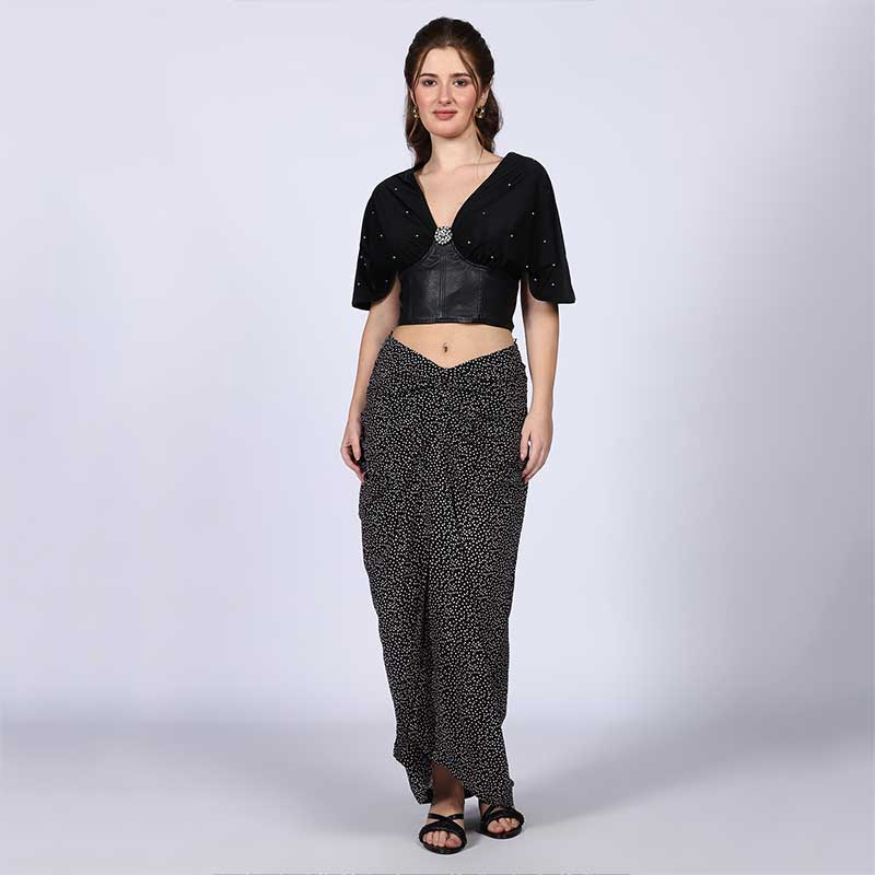 Saint Womens Black Georgette Draped Skirt