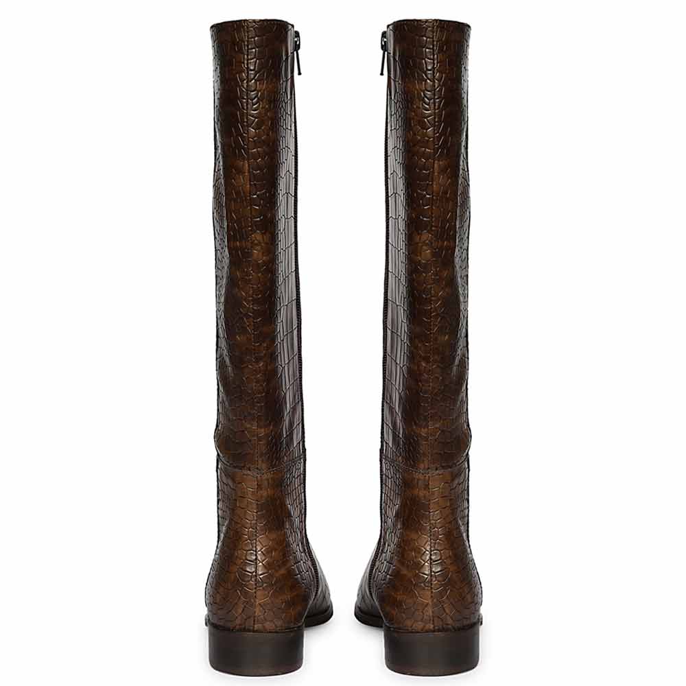 Saint Ada Brown Vintage Croco-Embossed Knee-High Boots