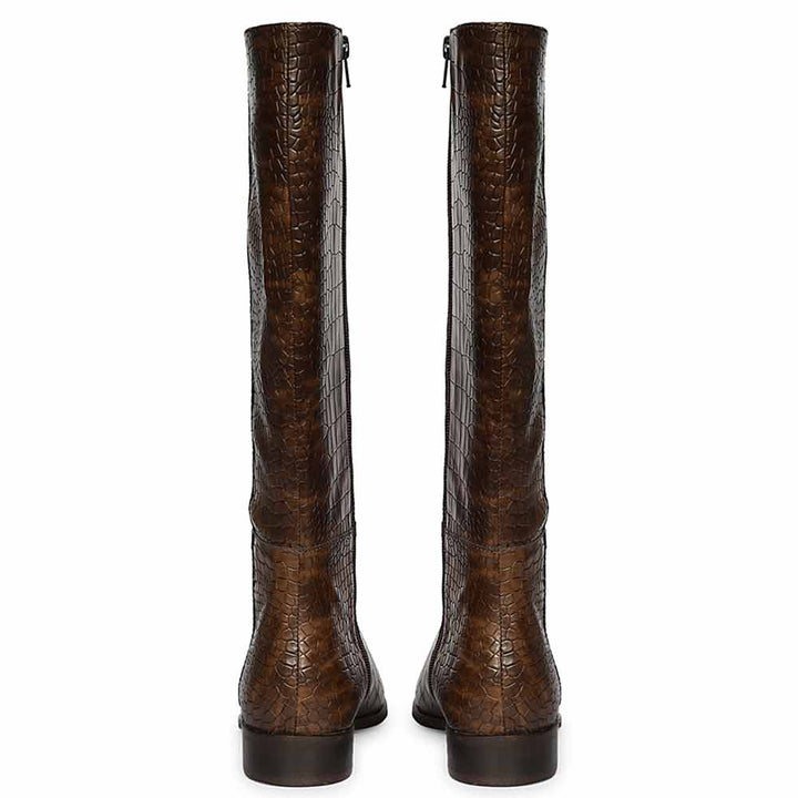 Saint Ada Brown Vintage Croco-Embossed Knee-High Boots