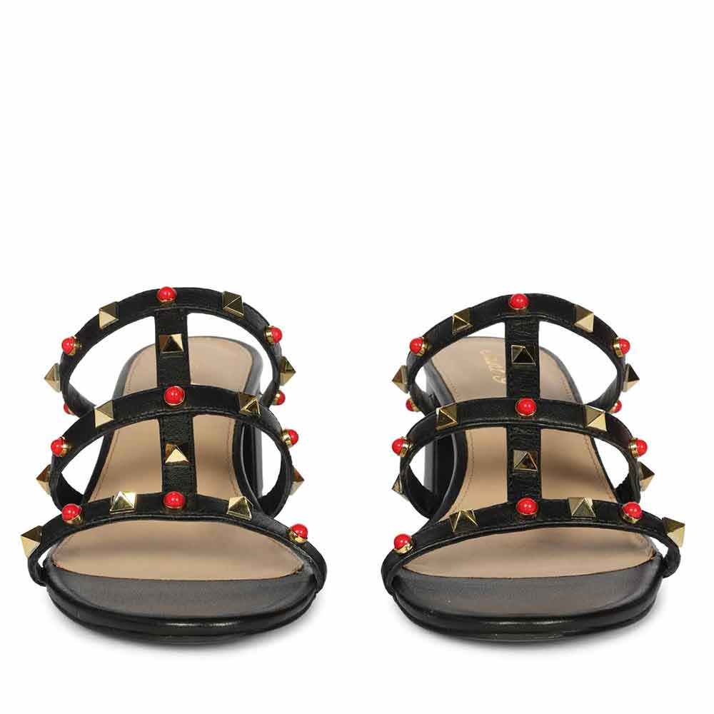 Saint Cressie Studded Black Leather Block Heels