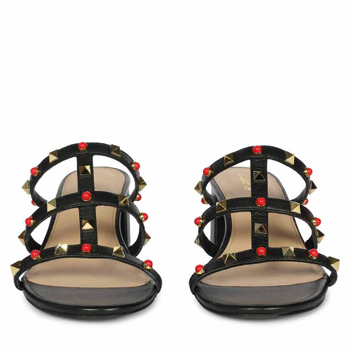 Saint Cressie Studded Black Leather Block Heels